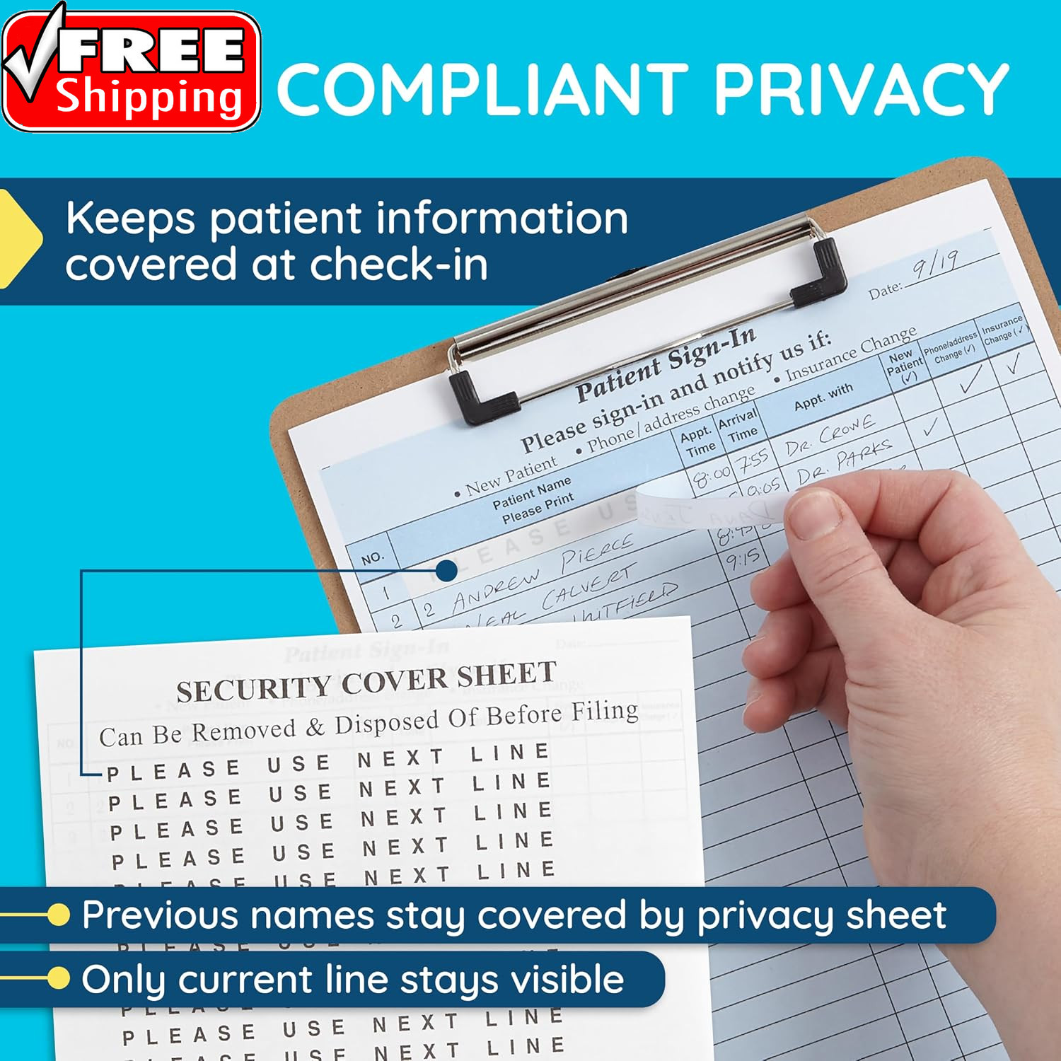 125 Patient Sign in Sheets, HIPAA Compliant, Peel off Adhesive Labels Carbonless