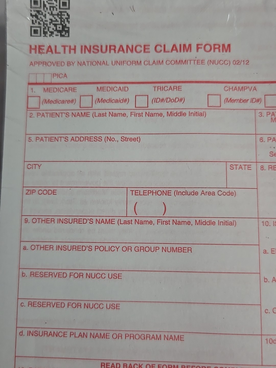 CMS 1500 HCFA Health Insurance Claim Forms (Version 02/12) 500 Forms SEALED NEW