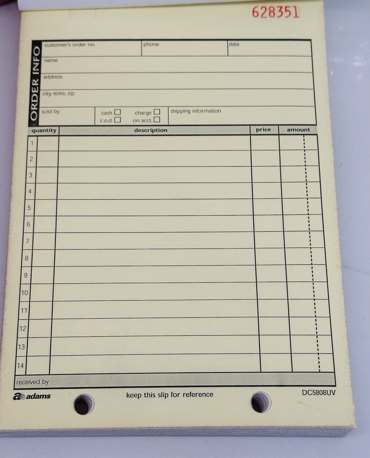 2 Pack Sales Order Book Carbonless 2 part 75p each Adams DC5808UV