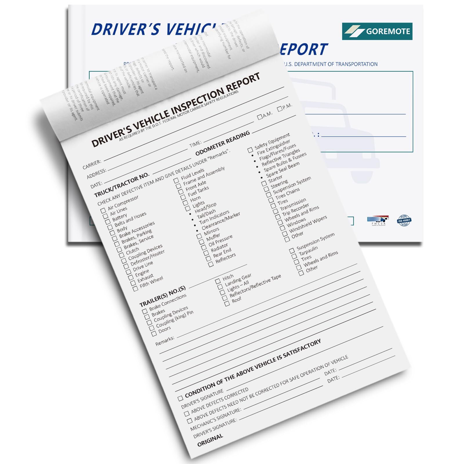 Truck Driver Daily Pre Trip Checklist Log 2Ply Carbonless 35Sets FMCSR Compliant