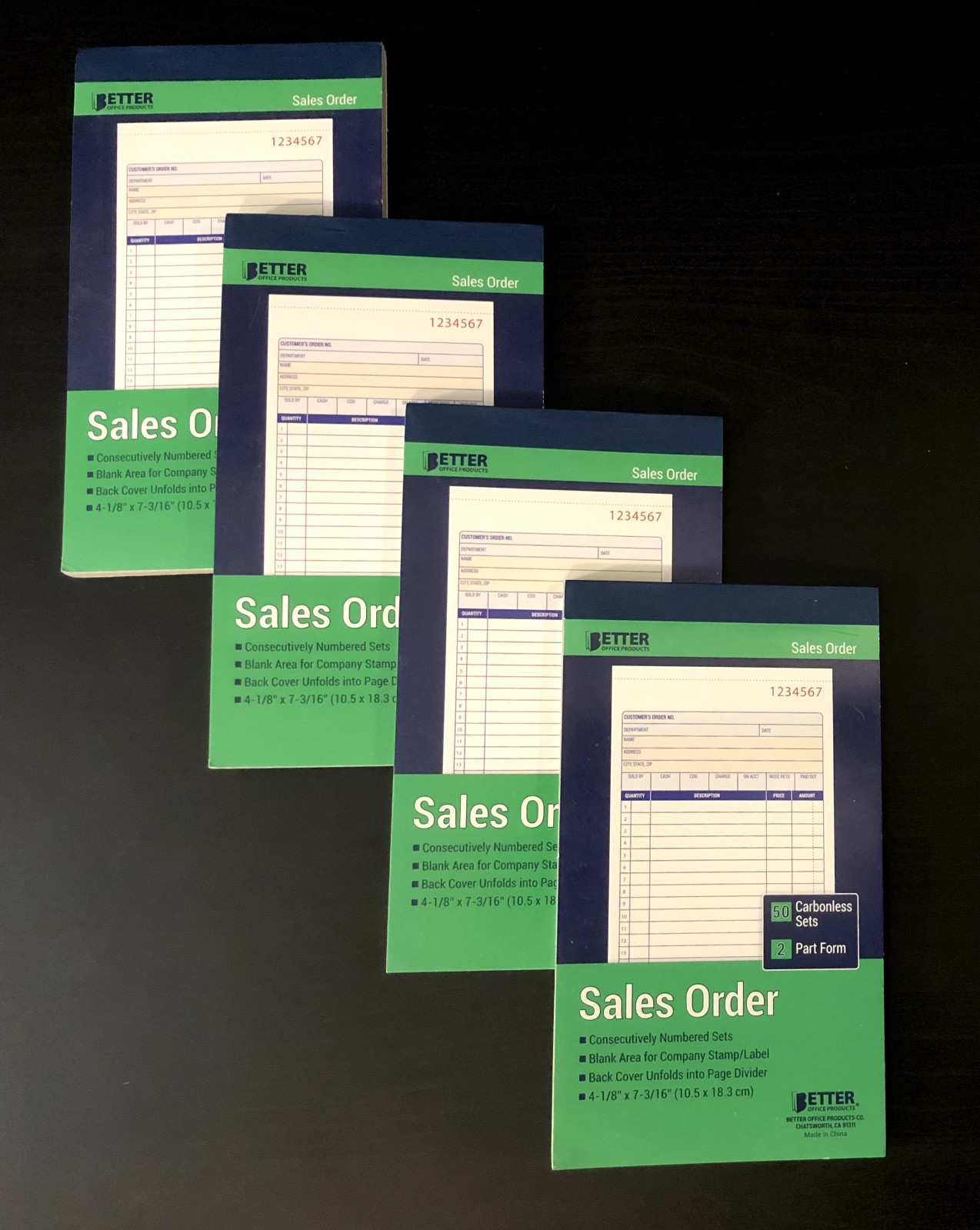 Better Office Sales Order Books, 4 Pack, 2-Part Carbonless (White/Yellow)