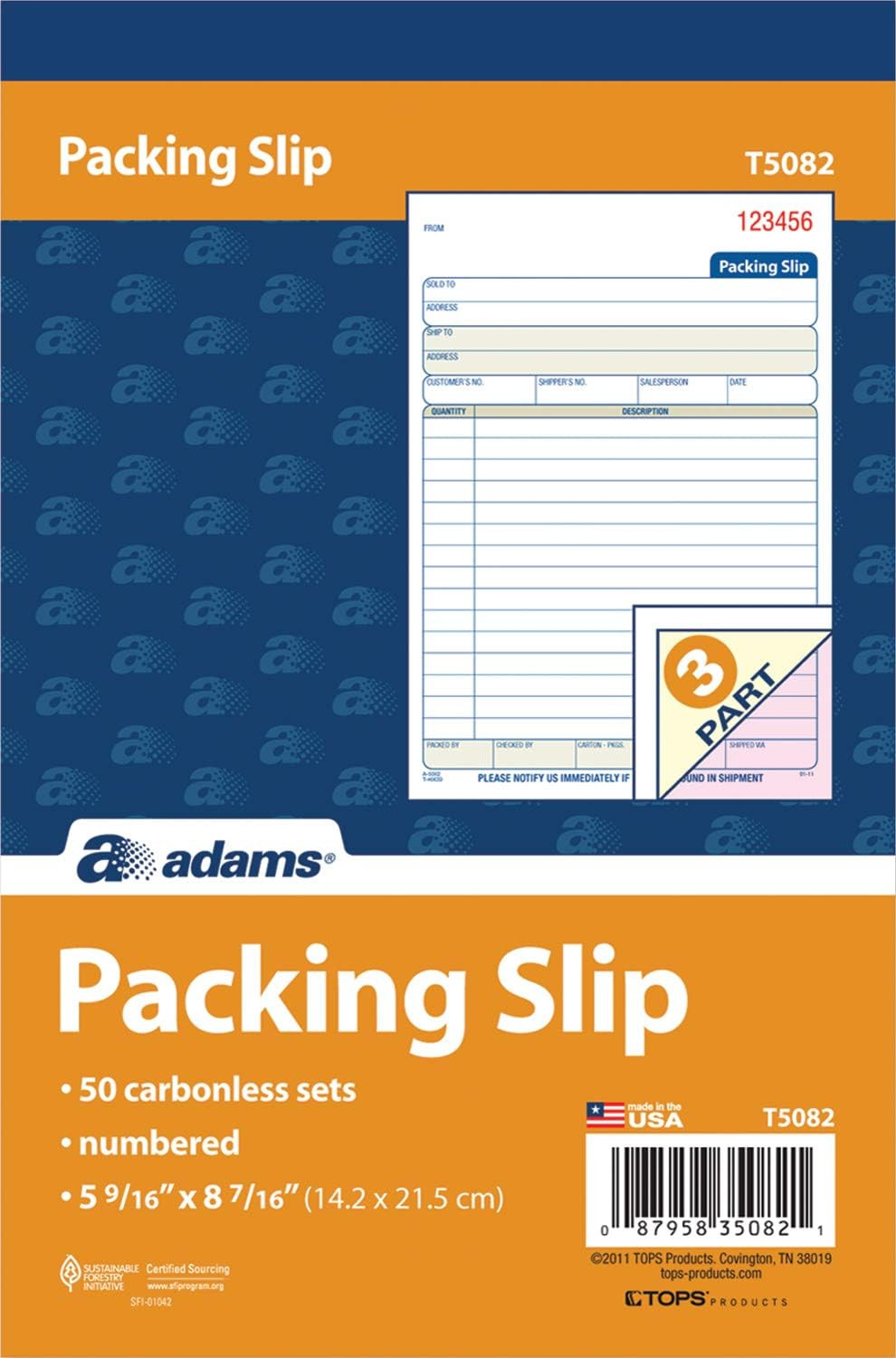 Adams Packing Slip Book, 3-Part, Carbonless, 5-9/16 X 7-5/16 Inches, 50 Sets Pe