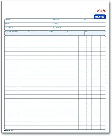 Invoice Book 2 Part Carbonless 8 3/8 x 10 11/16 Inches 50 Sets White Canary For