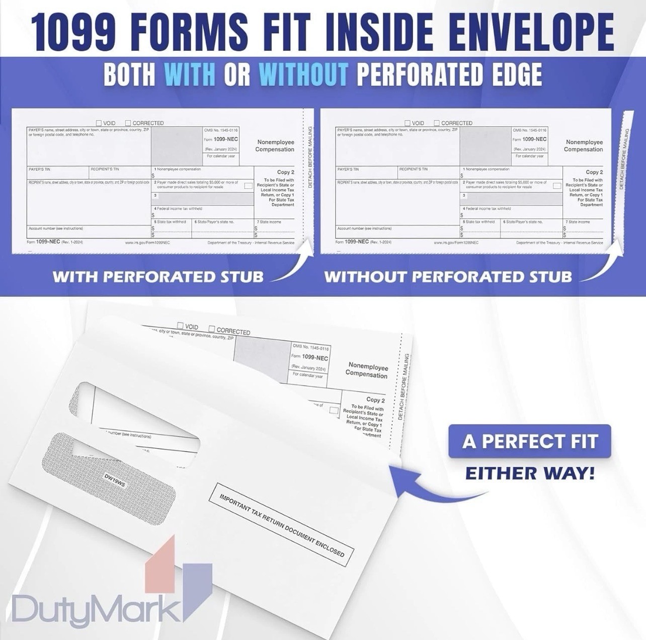 50 1099 NEC Tax Forms 2025 with Envelopes, 4 Part Legal Laser Tax Forms Kit, 50