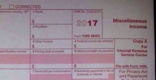 2017: 5 SHEETS 1099-MISC IRS Miscellaneous Income Tax & 3=1096 Transmittal Forms