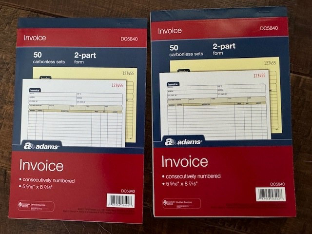 Set Of 2 Adams Invoice Book, 2-Part, Carbonless, 5-9/16 x 8-7/16 1 Count, White