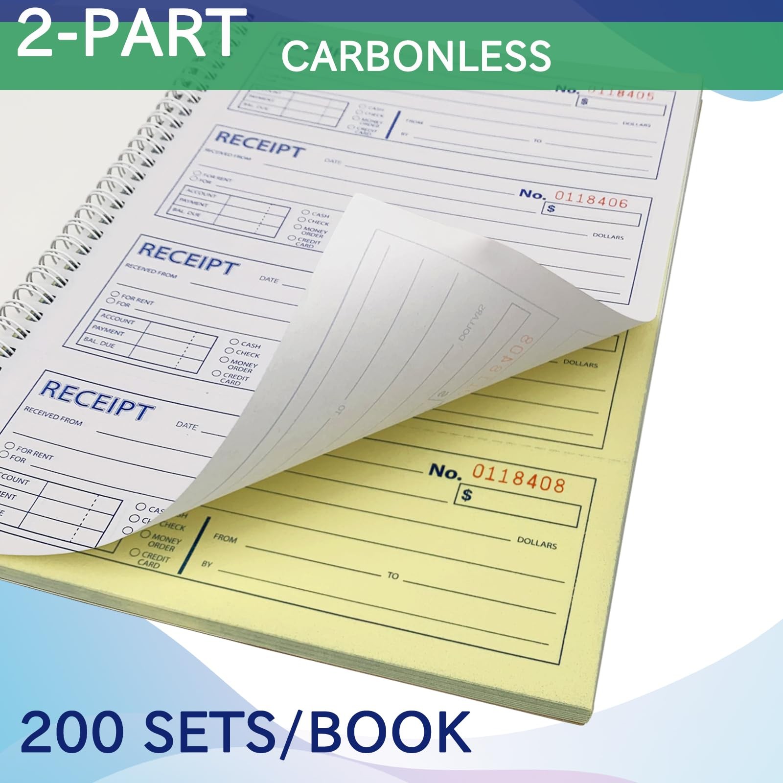 Spiral Money and Rent Receipt Book, 2-Part Carbonless (8.5″x11″), 100…