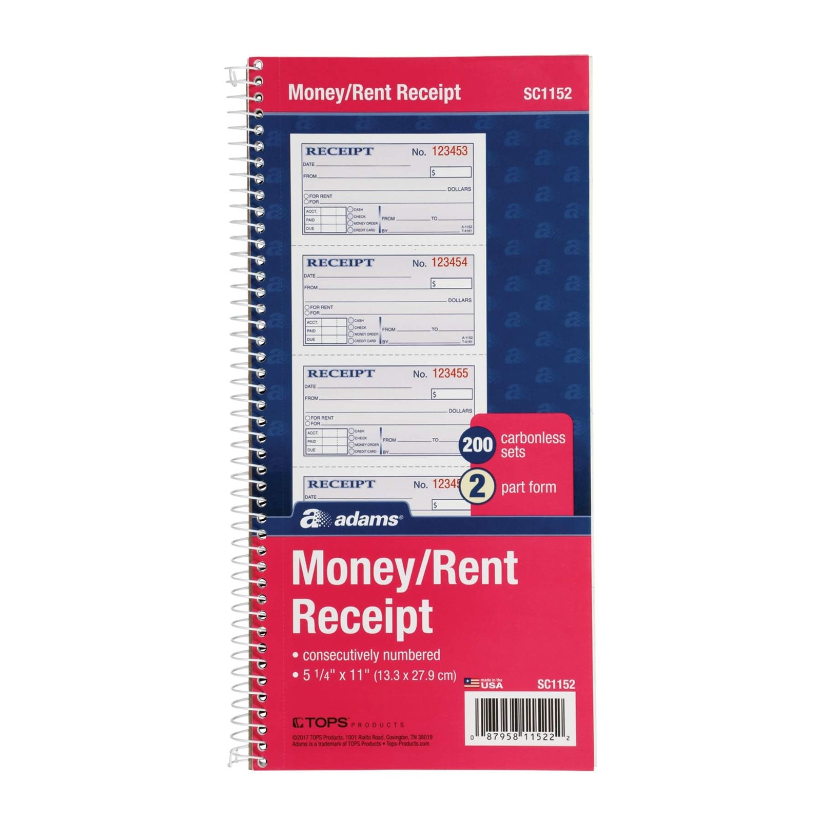 Adams Money and Rent Receipt Book, 2-Part Carbonless, Smaller pack, Yellow