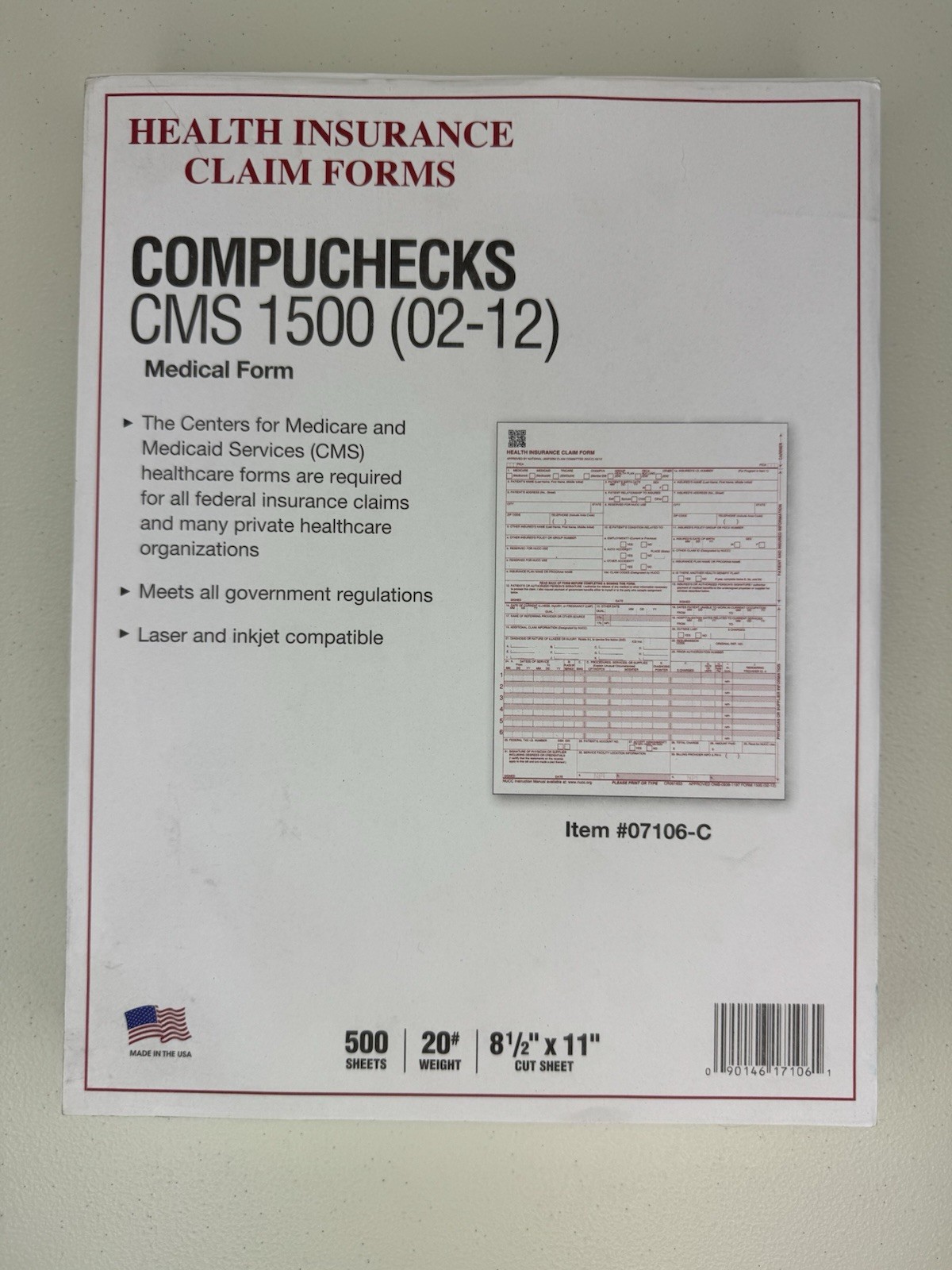 Compuchecks CMS 1500 Medical Claim Forms – HCFA (Version 02/12) 500 Sheets READ