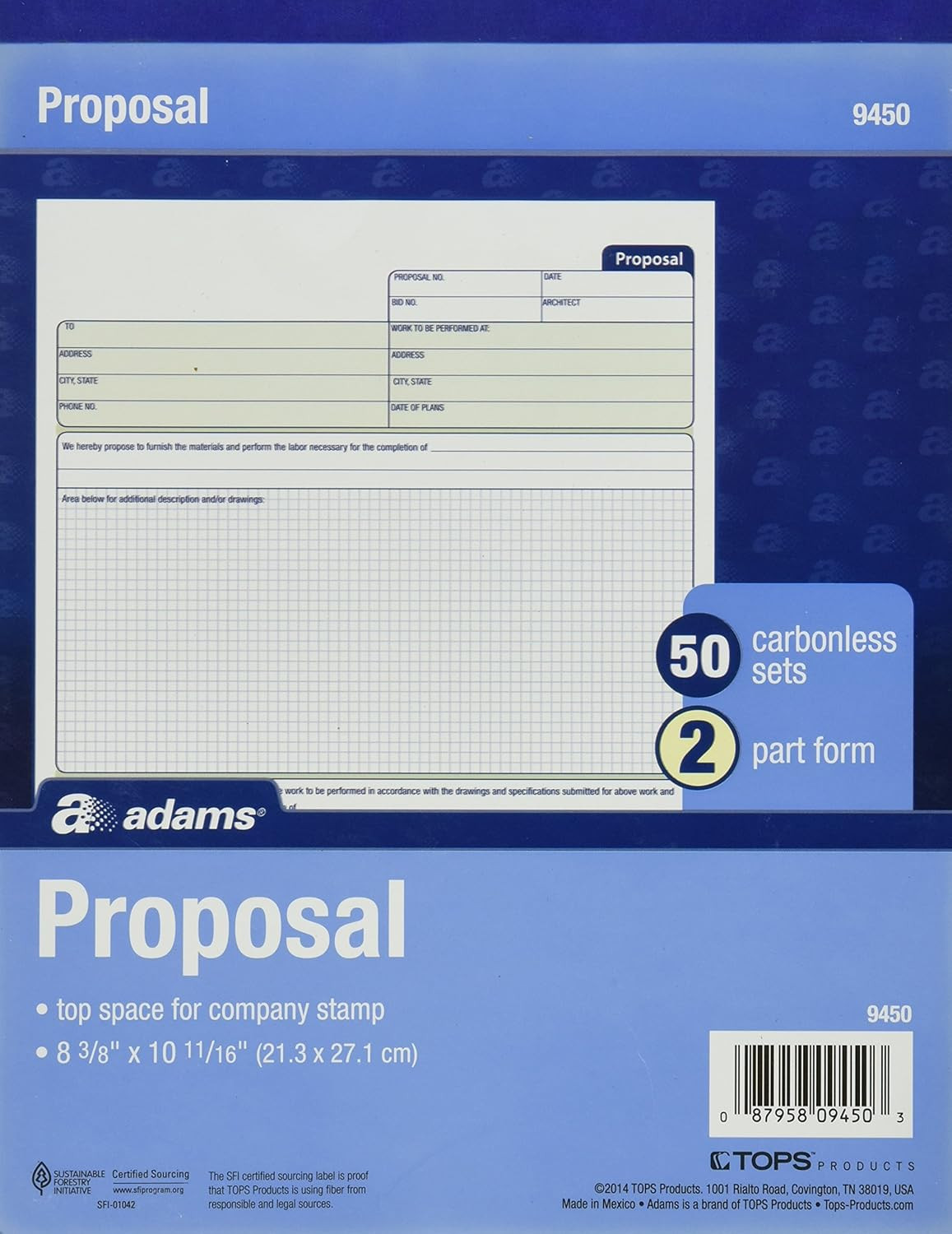 Proposal Form Book, 2-Part, Carbonless, 10.19 X 8.38 Inches, 50 Sets, White