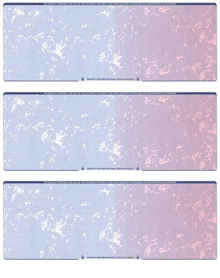 500 Blank Check Stock Paper – 3 on a Page Business – Blue/Red Prismatic
