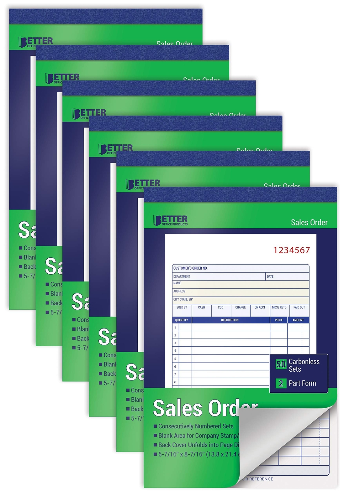 Better Office Products Large Sales Order Books, 6 Pack, 2-Part Carbonless (Wh…
