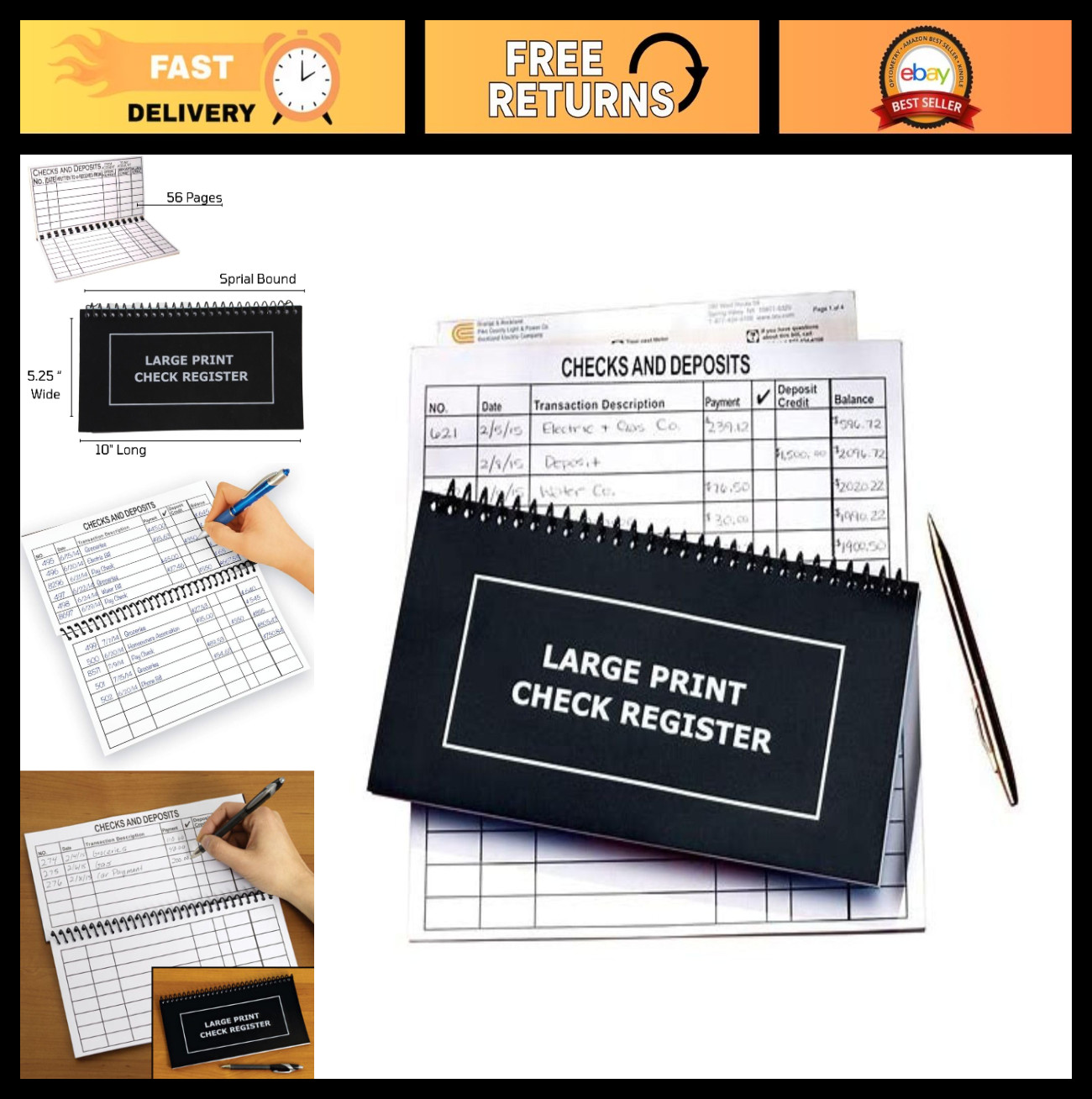 Jumbo Print Check Register Book – Large Print, Easy-to-Read, 56 Pages for Person