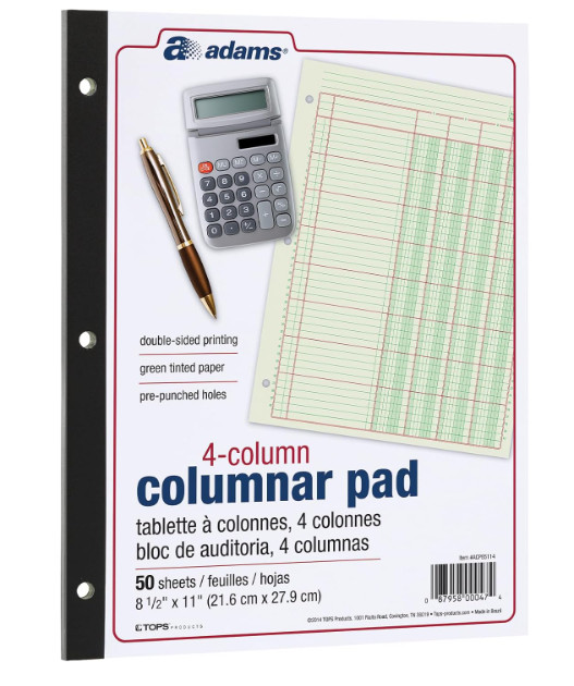 Adams Columnar Analysis Pad, 4 Column Ledger, 8.5″ x 11″, 100 Pages (50……