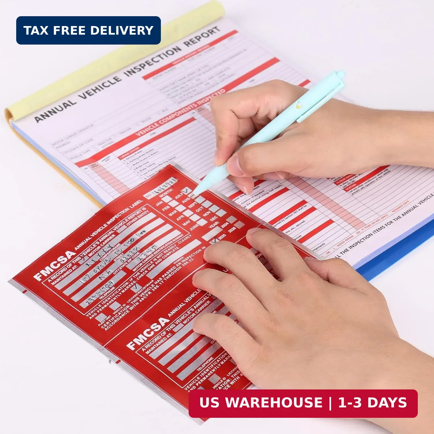 30-Pack Annual Vehicle Inspection Report Form, 3-Ply Carbonless Form and Hardboa