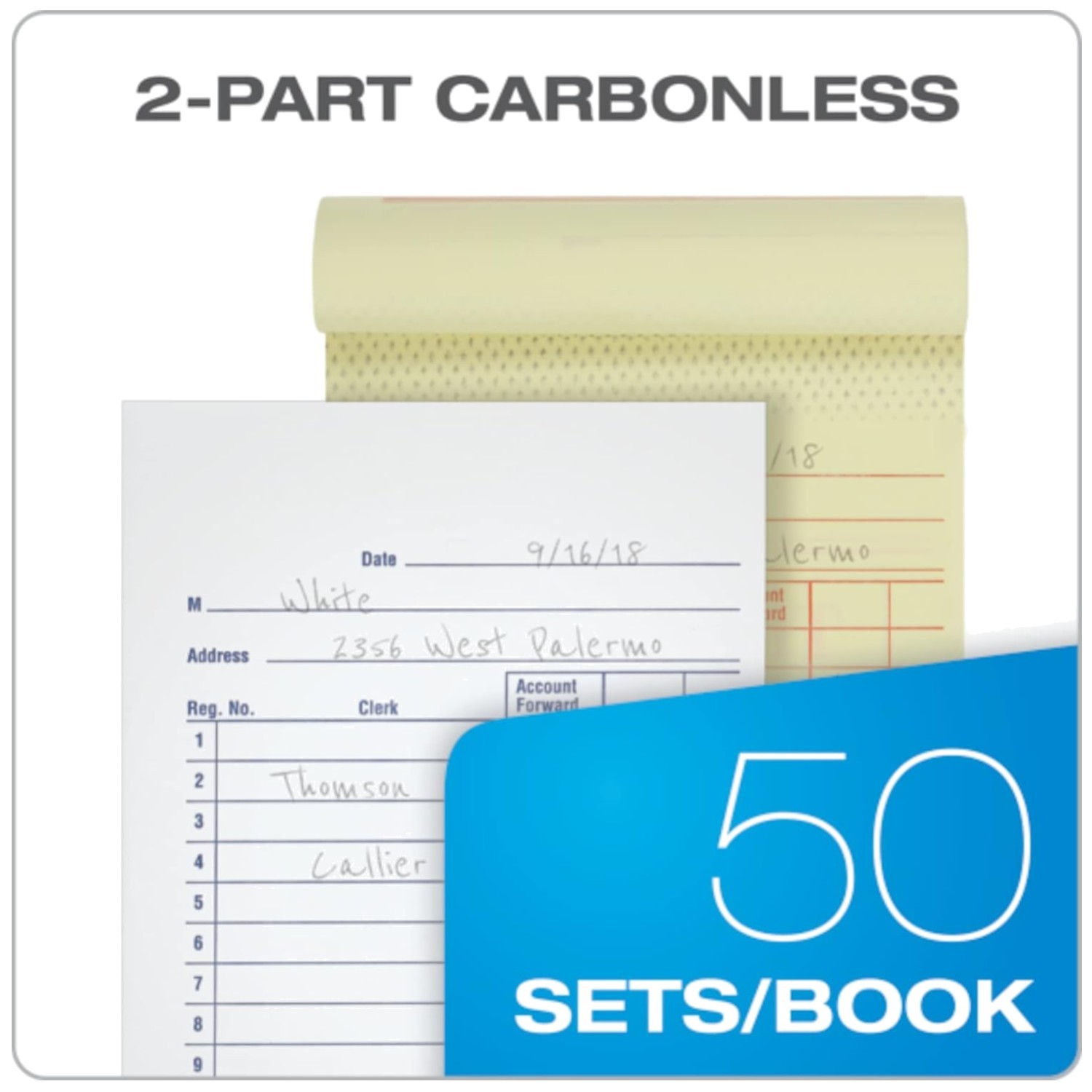 Carbonless Sales Book, 50 Sets, 3-11/32 x 5-5/8, 10 Pack