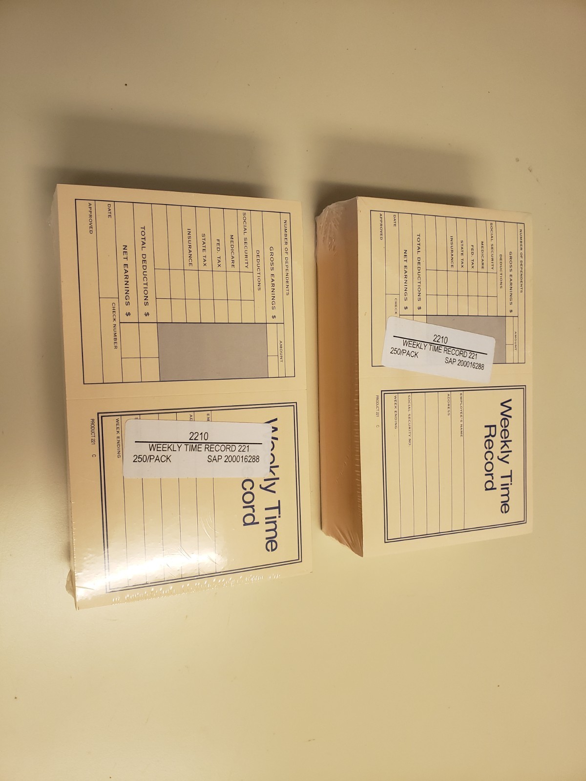500 Weekly Time Record 221 2 packs/250 each