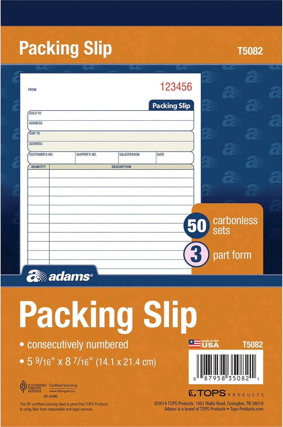 Adams Packing Slip Book, 3-Part, Carbonless, 5-9/16 X 7-5/16 Inches, 50 Sets Pe