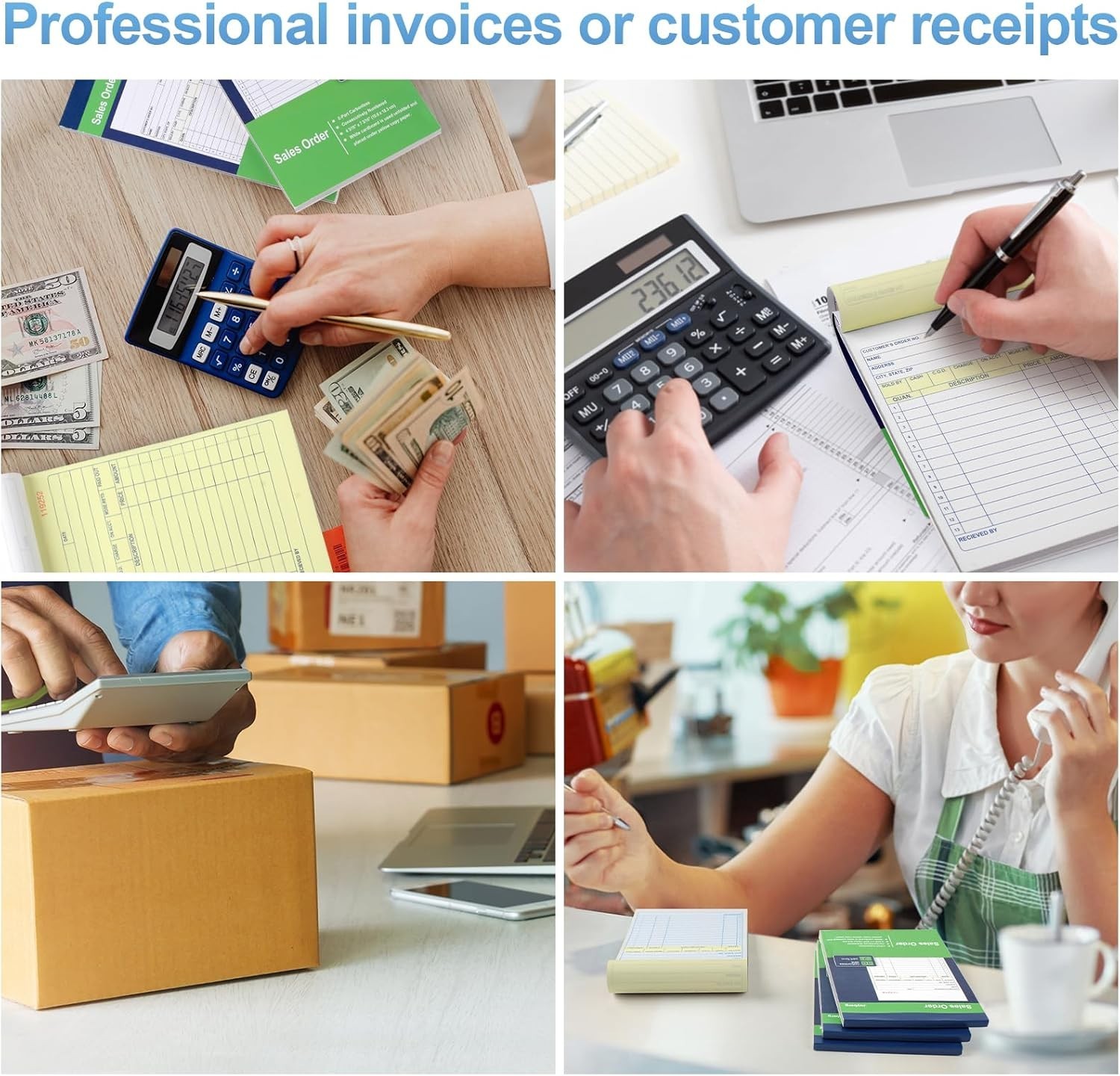 4 Pack Receipt Book, 4.17inx7.2in Receipt Book with Carbon Copies, 2-Part …