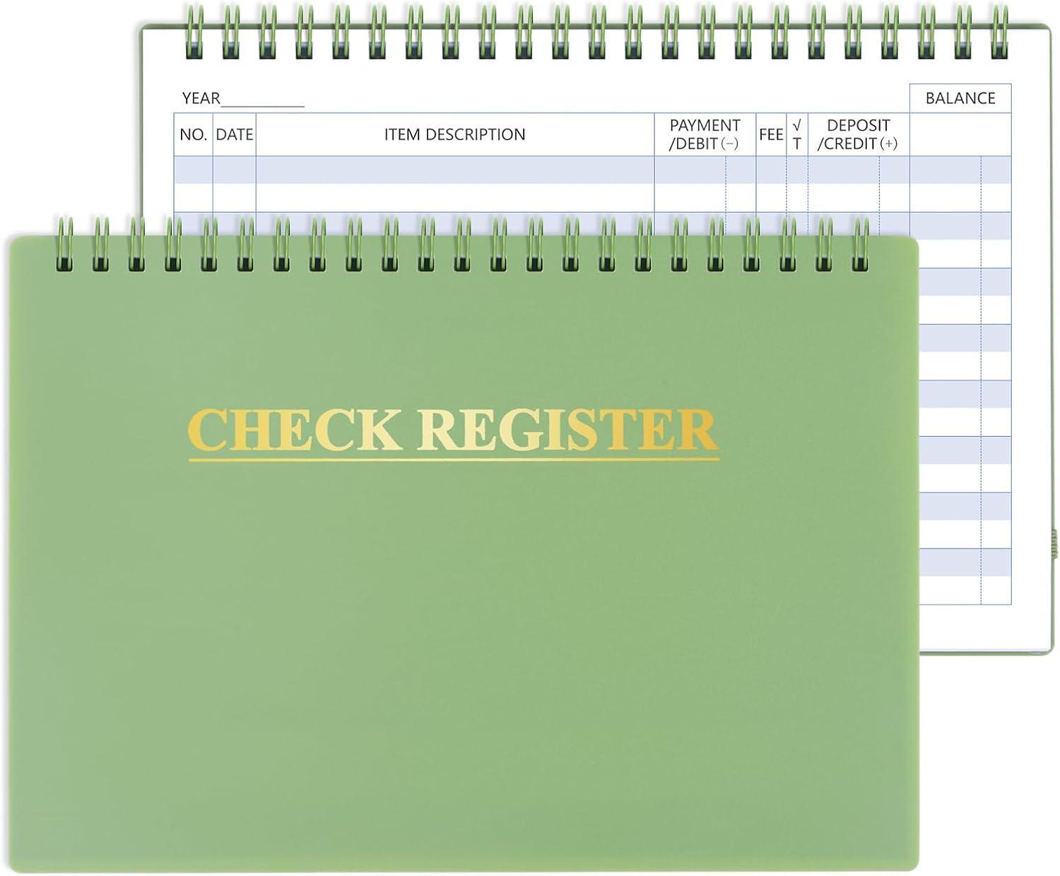 Wide Edition Checkbook Register 1664 Entries Spiral Bound Personal Ledger Green