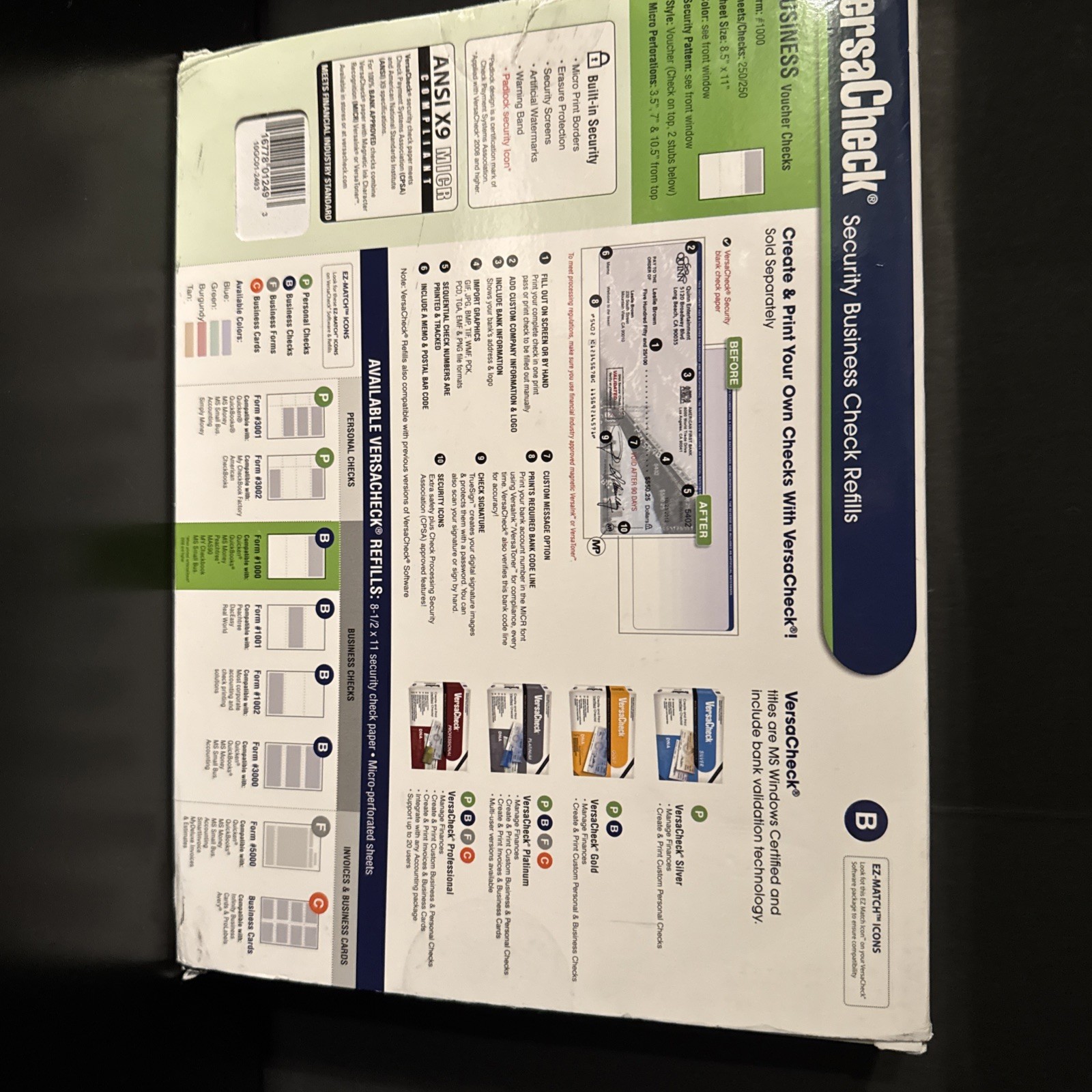 VersaCheck Secure Checks – 250 Blank Business Voucher Checks – Green Classic