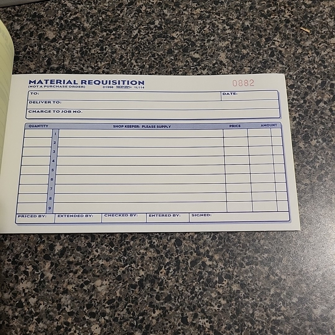 VINTAGE! REDIFORM Material Requisition Book, Two-Part Carbonless, 50-Set Book