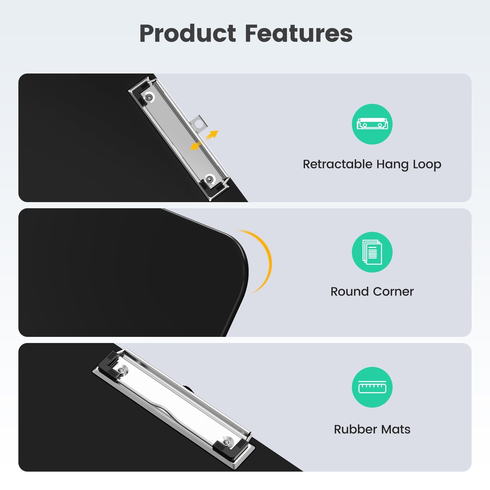 Macroclo Horizontal Plastic Clipboards, Black 8.5 x 11 Clip Board