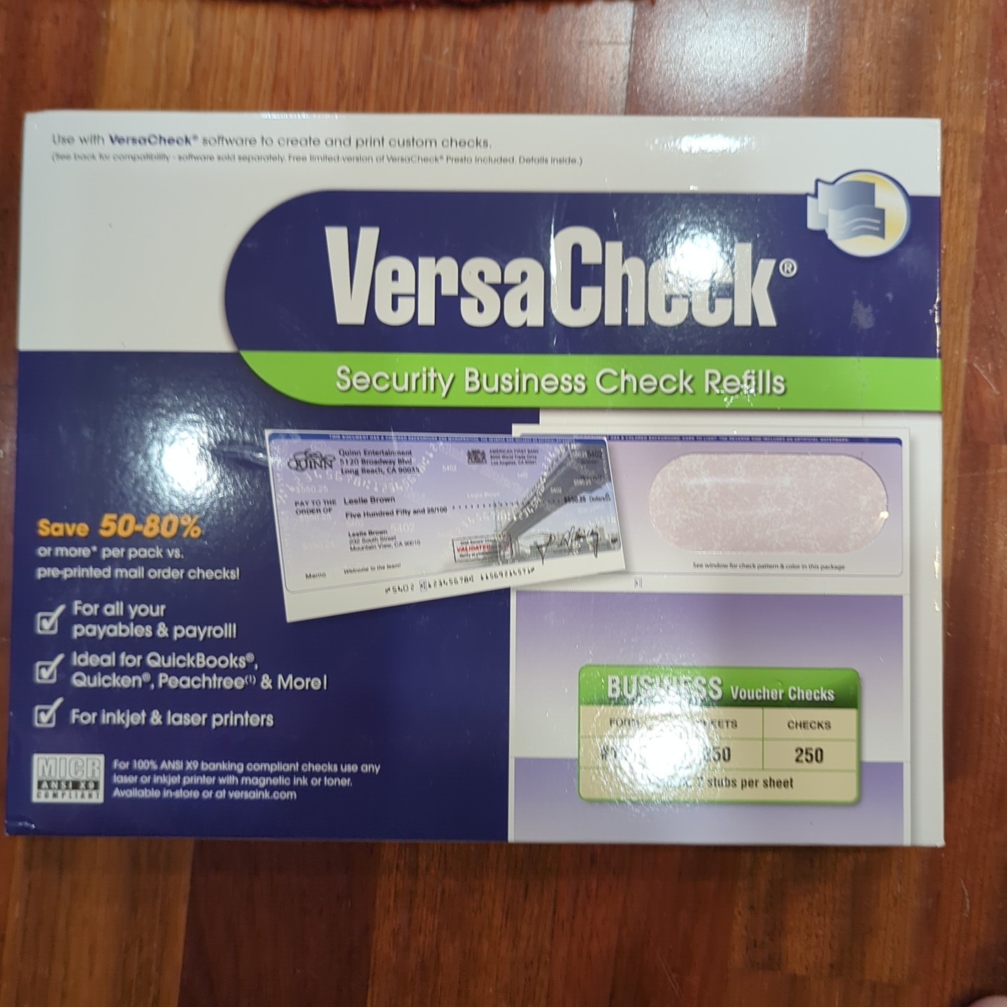 VersaCheck Security Checks – 250 PINK Blank Business Voucher Check on TOP