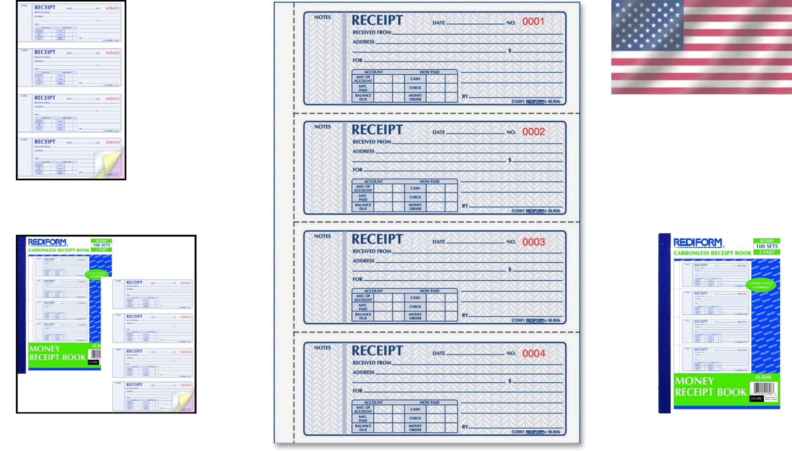 Secure Softcover Money Receipt Book with Durable Carbonless Triplicate Forms