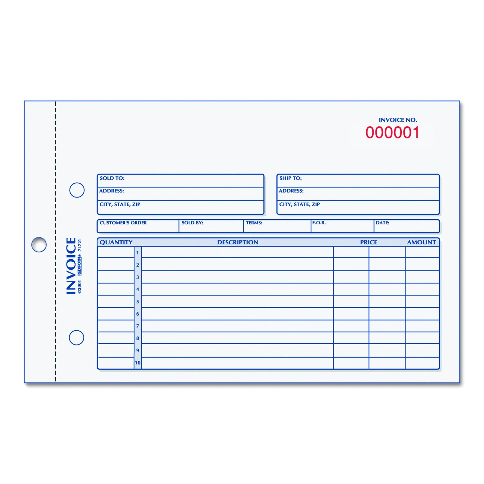 7L721 Invoice Book 51/2×77/8 Inch Carbonless Duplicate 50 Sets 1 PCS