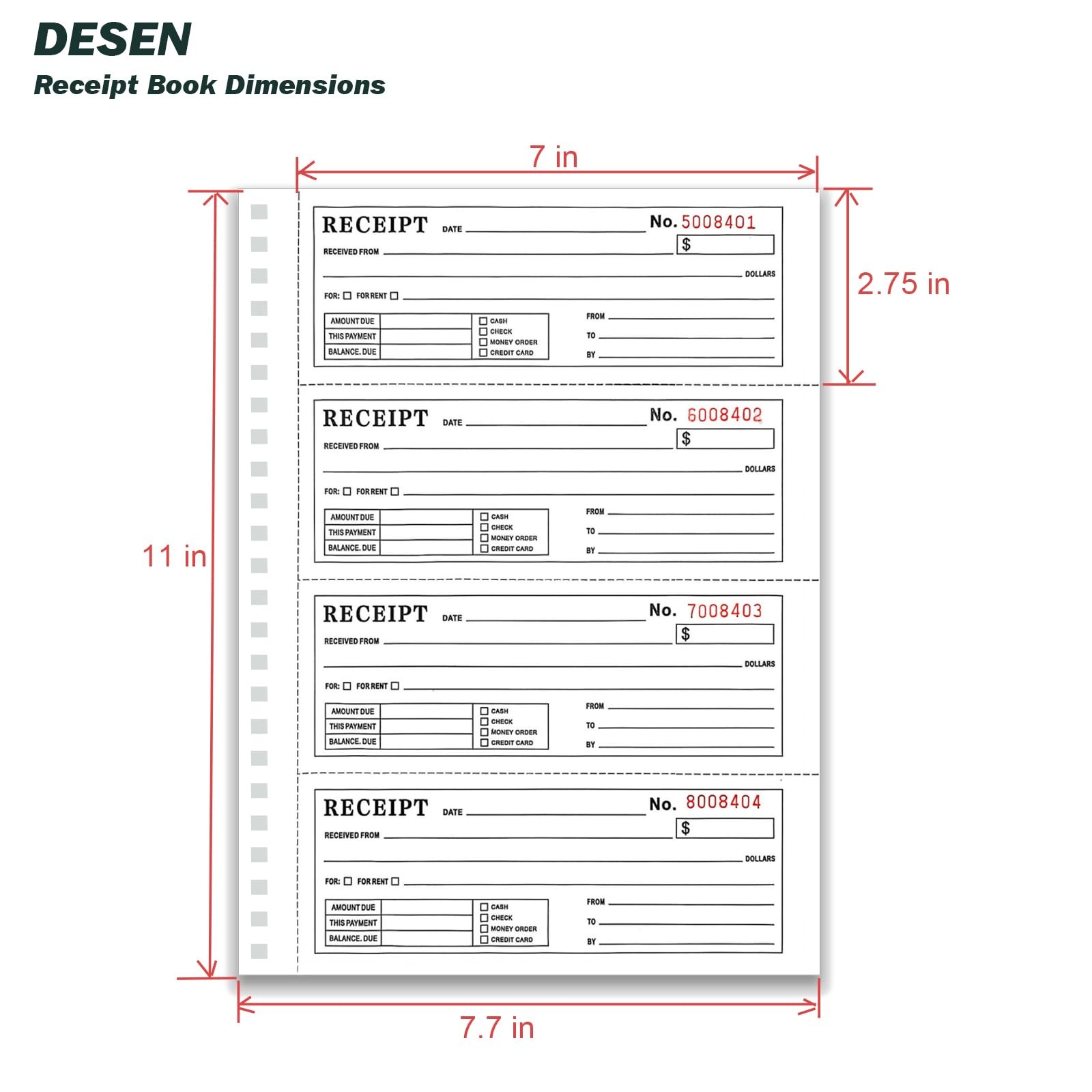 Money and Rent Receipt Book, 2-Part Carbonless, 7-5/8″ x 11″, Spiral Bound, 200
