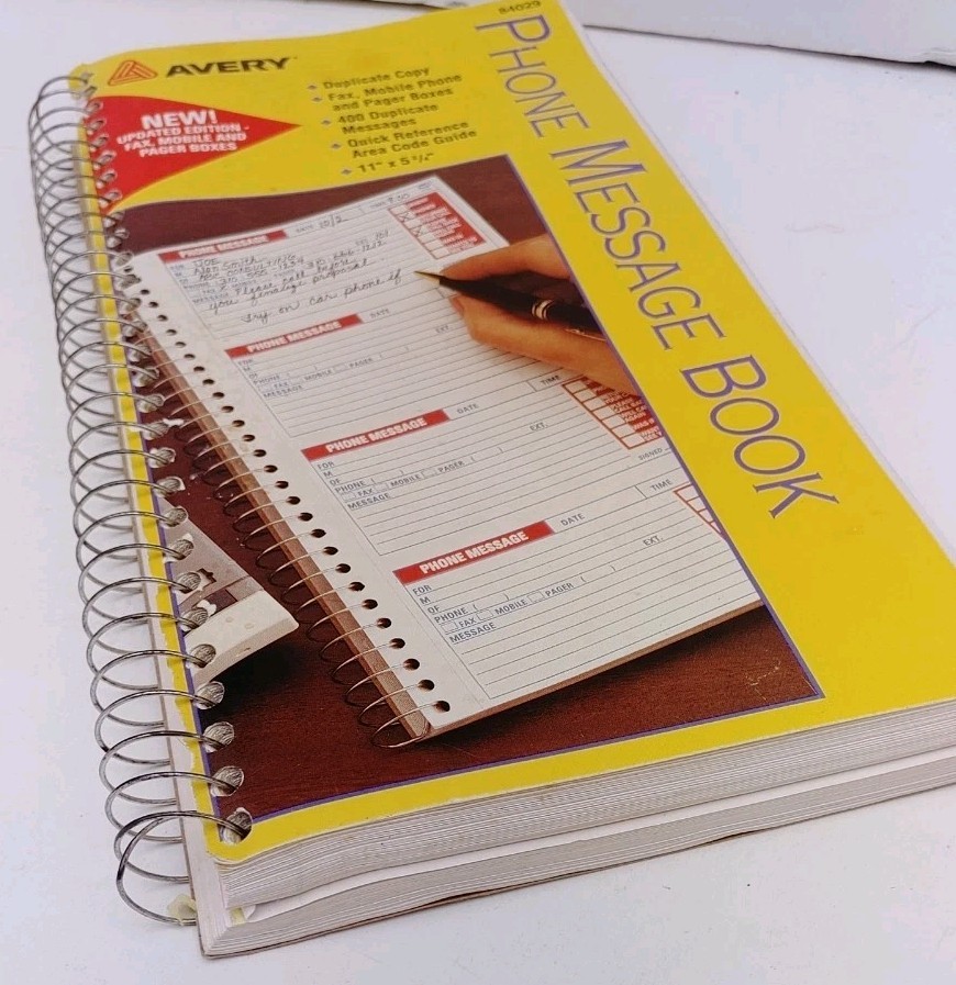 Vintage Avery Phone Message Book 400 Duplicate Copy Yellow Spiral Bound NOS