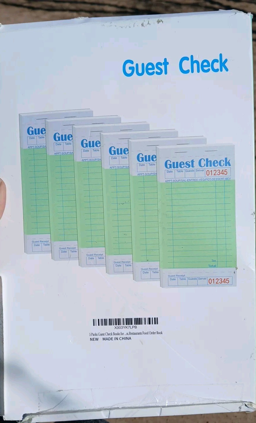 5 Pack Guest Check Books, Server Note Pads for Restaurant Green Waiter Checkbook