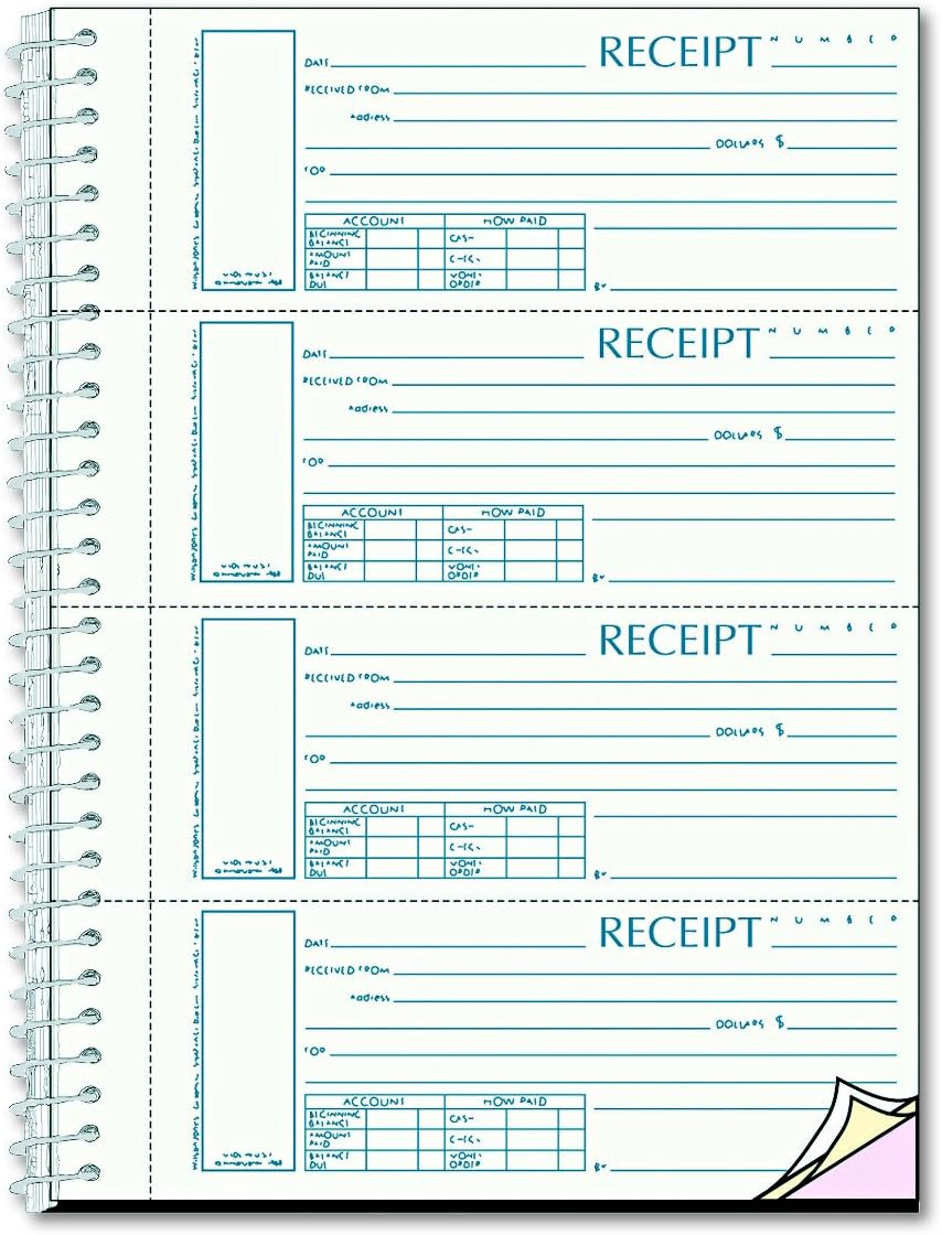 S16444WCL Spiralbound Unnumbered Money Receipt Book, 7 x 2 3/4, Three-Part, 12 S