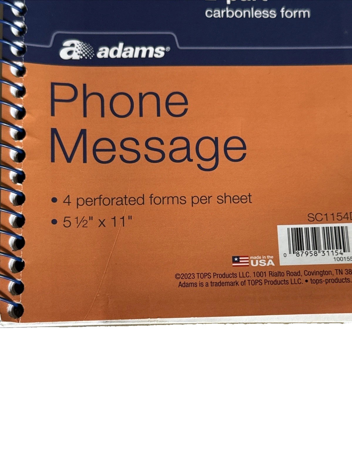 Adams Phone Message Book Carbonless Duplicate 5.5×11 400 Messages NEW