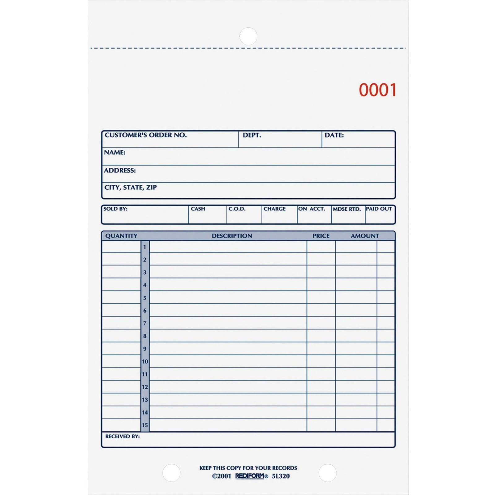 Rediform Sales Book, 15 Lines, Two-Part Carbonless, 5.5″ x 8″, White/Yellow