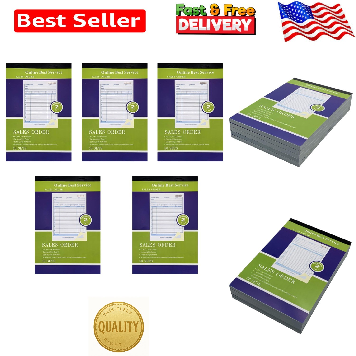 5-Pack Carbonless Sales Order Book: 50 Sets, 5.5” x 8.5” – Organize Like a Pro
