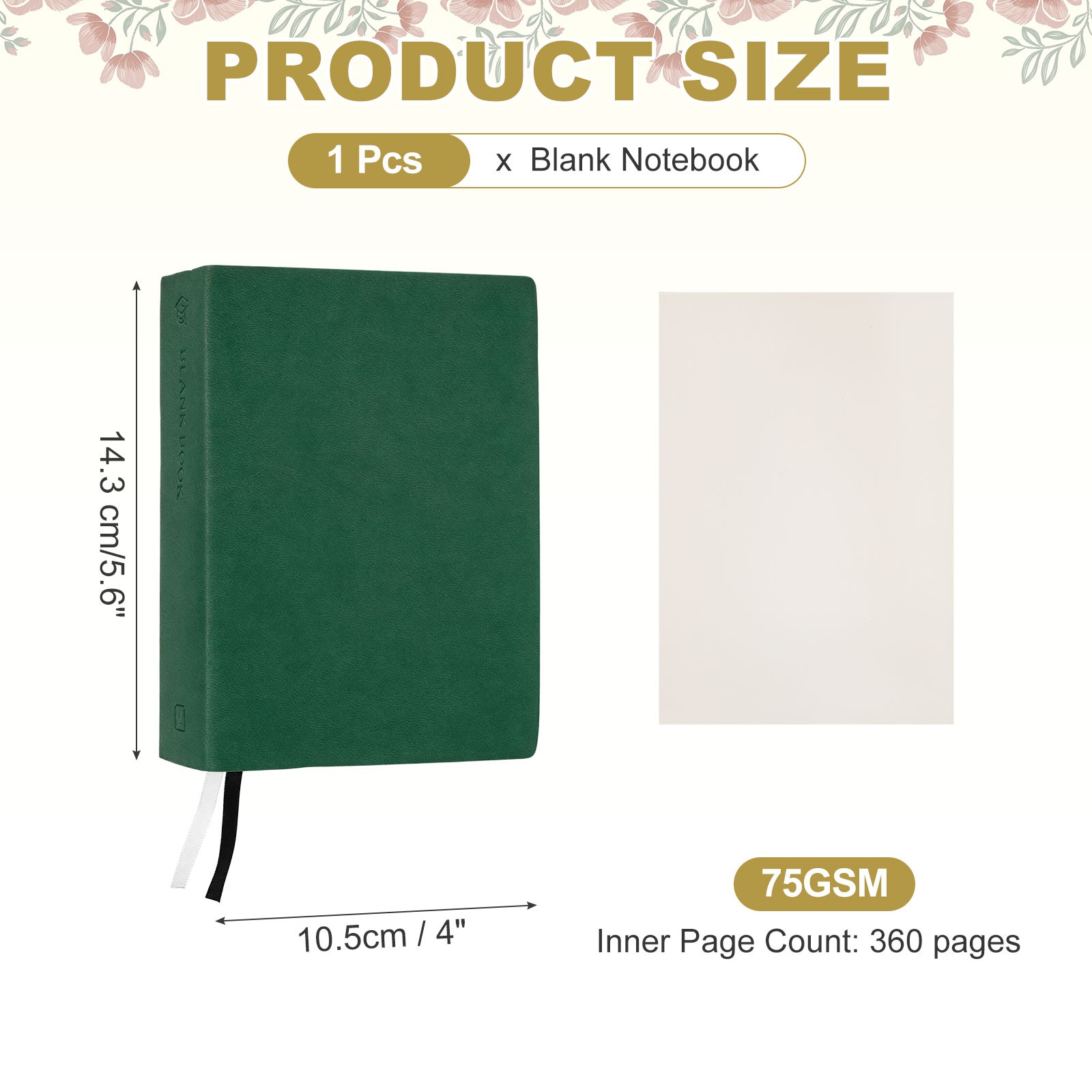 Blank Notebook, A6 Thick Journal Notebook, Dark Green