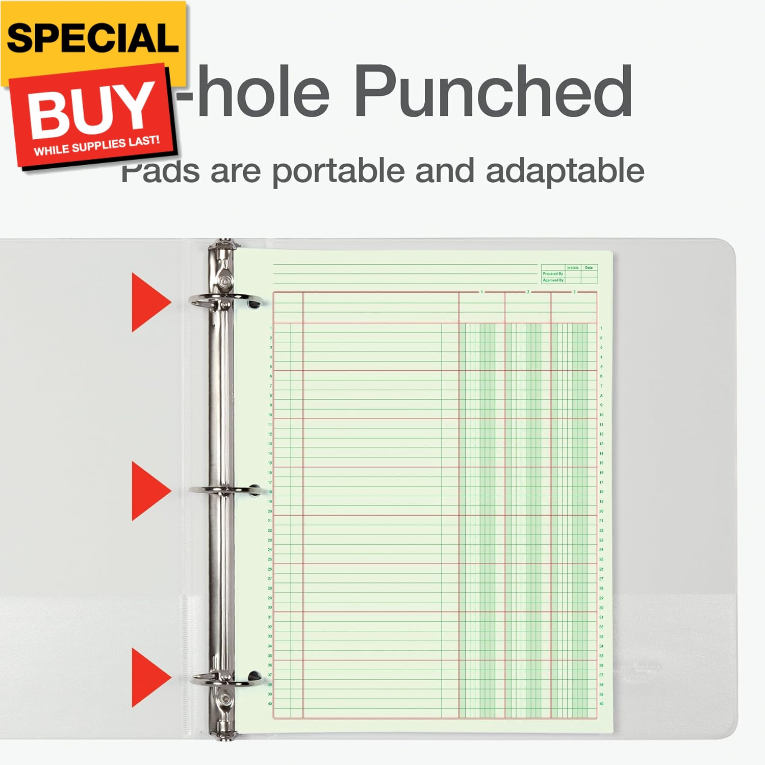 Columnar Analysis Pad, 3 Column, 8 1/2 X 11, Single Page Format, 50 Sheets/pad (