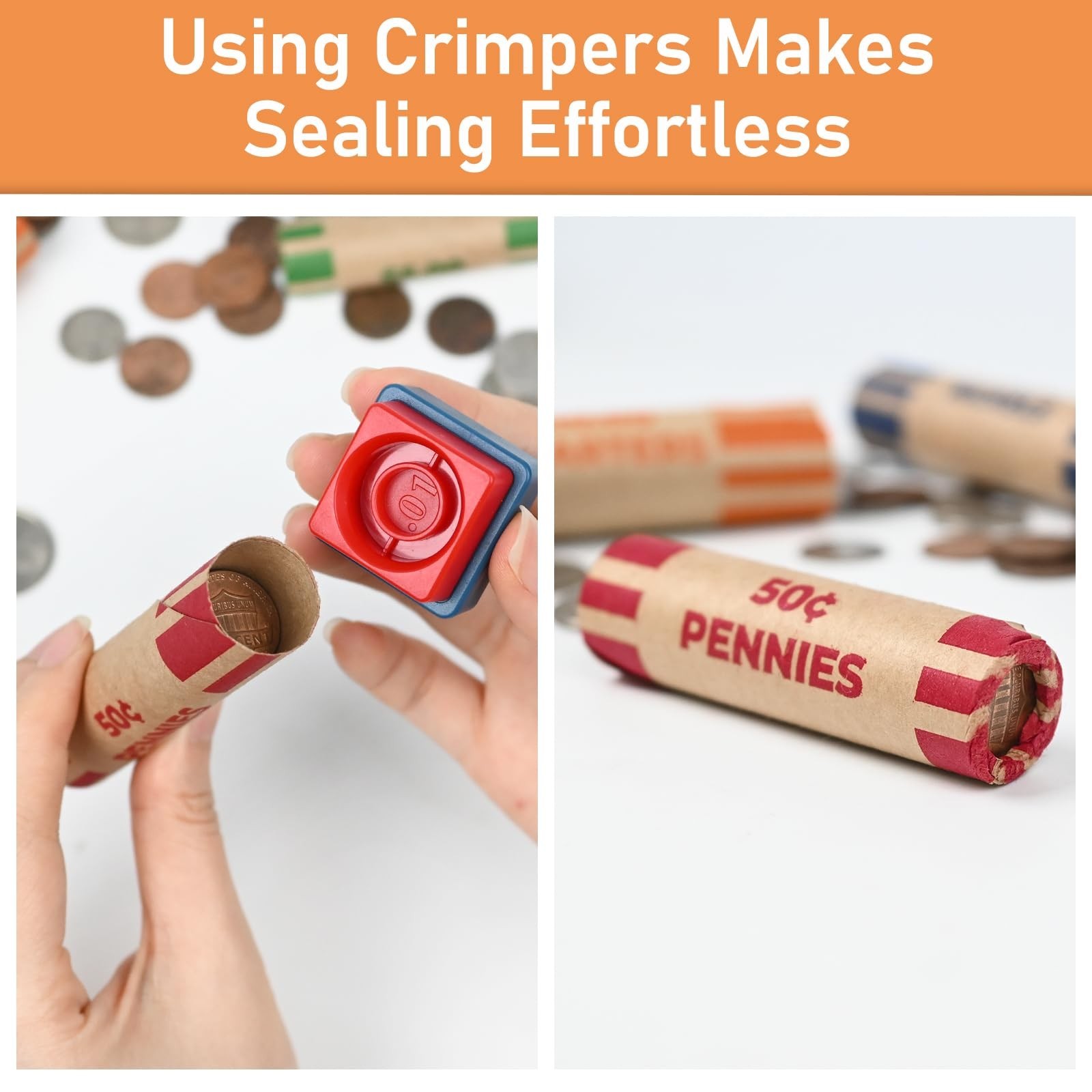 256 Assorted Preformed Coin Roll Wrappers with Coin Roll Crimper, Easy-Read D…