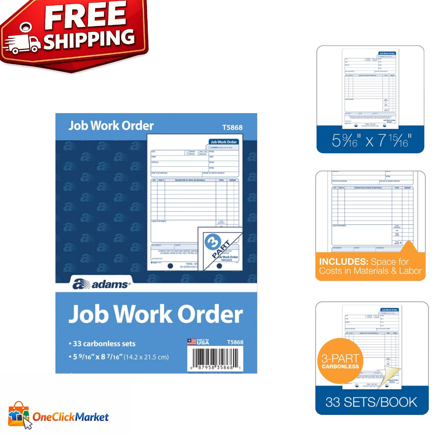 Professional 3-Part Carbonless Order Book – Cozy Size, Customized for Your Needs