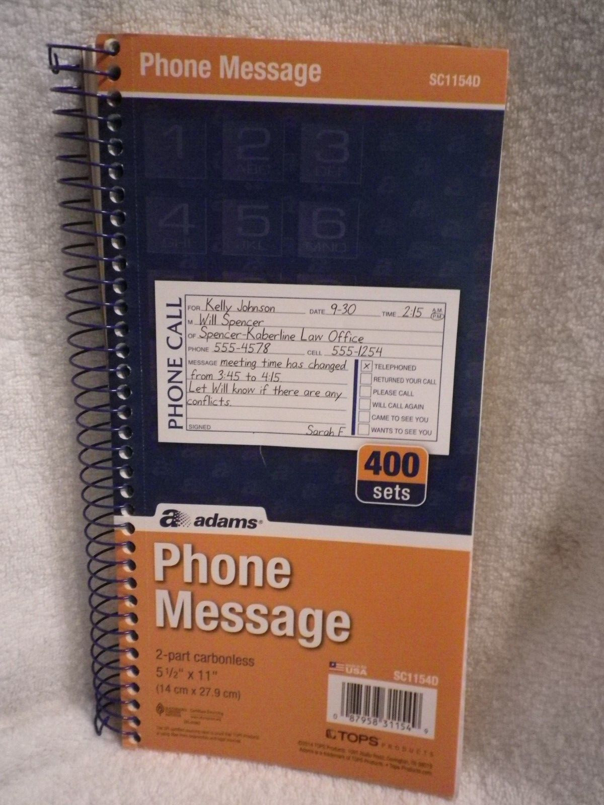 Adams Phone Message Book Carbonless Duplicate 5.50 x 11 Inches- 390