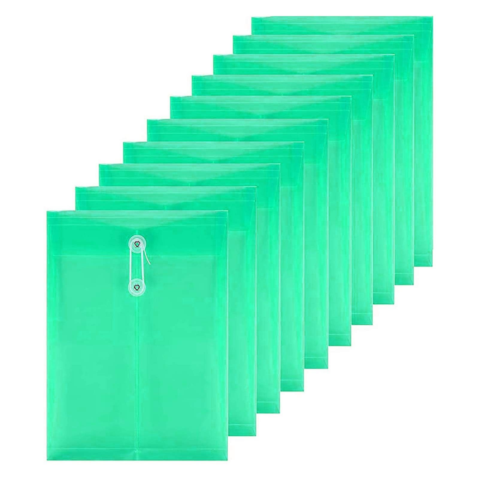 10 Pack Clear Blue Plastic Poly String Envelope with Expandable Gusset, Green