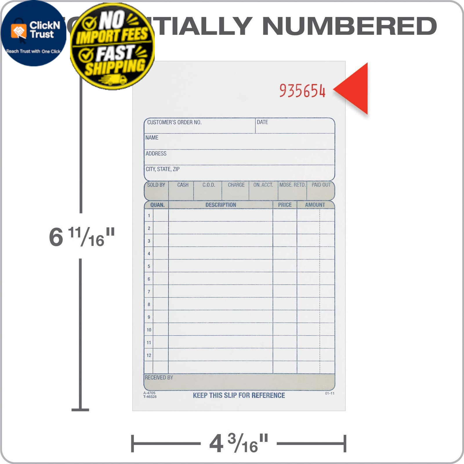Adams Sales Order Book, 2-Part, 50 Count (Pack of 1), White/Canary