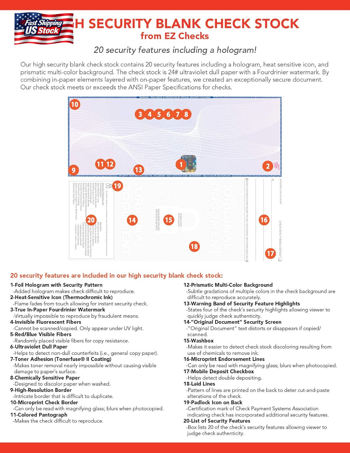EZ Checks 3 Checks per Page Hologram High Security Laser Check Stock | 150 Sheet