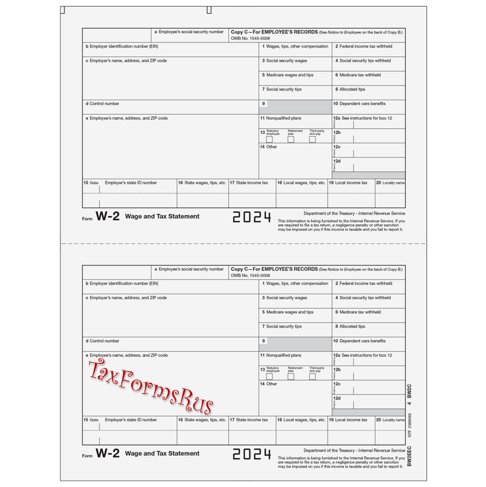 2024 IRS Tax Form W-2 Wage Stmts 4 employees LASER + (1)W3 #W2TRADS605 – NO Env