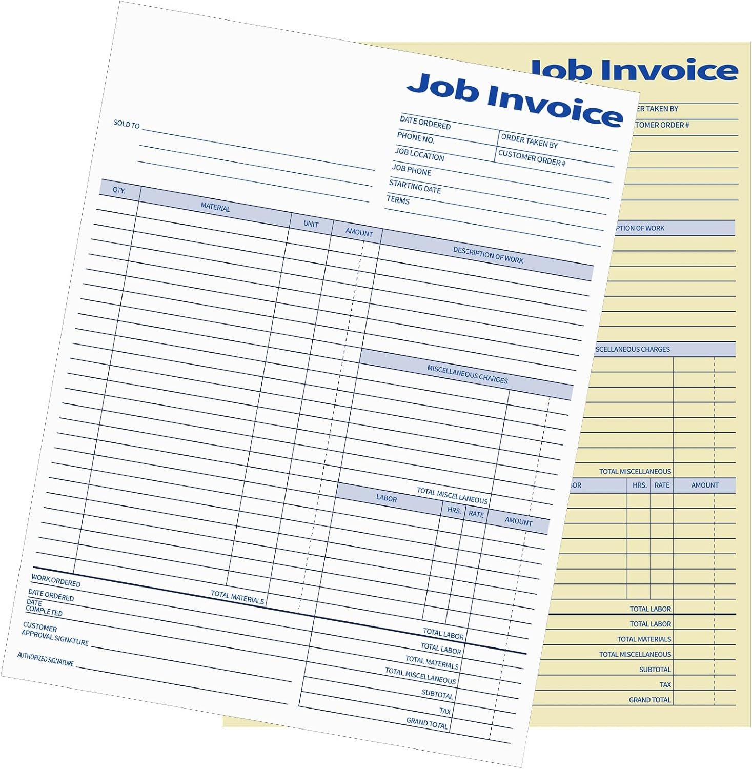 2 Pcs Contractors Invoice Book Carbonless Forms Receipt 8.5 x 11 Inch Work Order