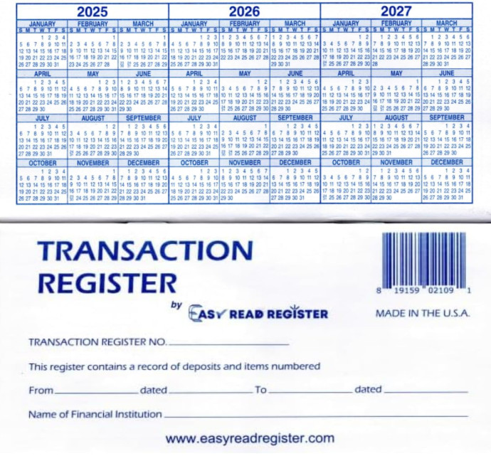 12 Checkbook Transaction Registers 2025-2026-2027 Calendars Check Book Bank …