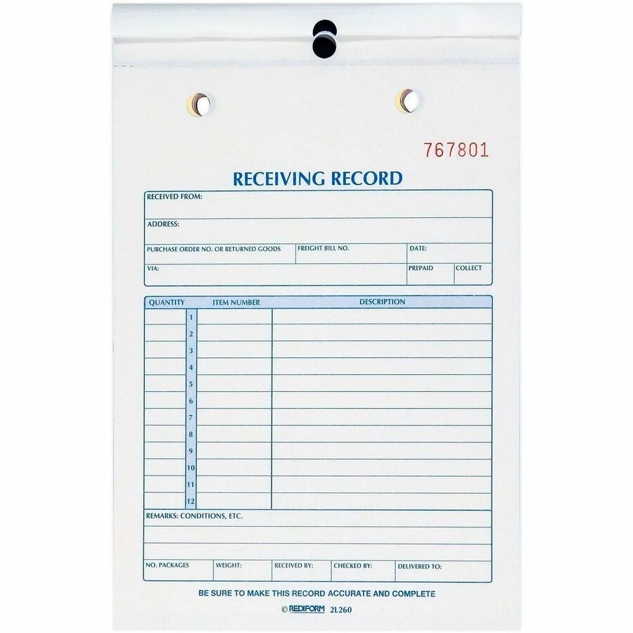 Rediform 2L260 Receiving Record Slip Book 50 Sheets Carbonless