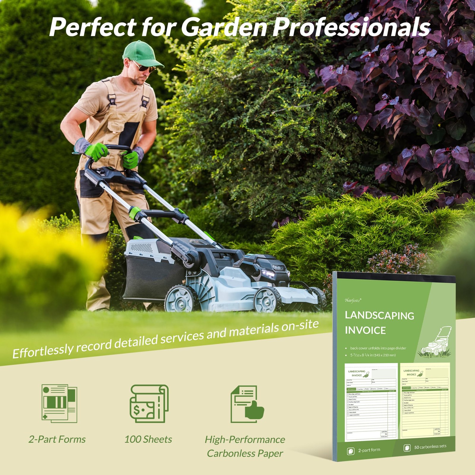 Harfesto Professional Garden Invoice Receipt Book, Landscaping Invoice Book f…